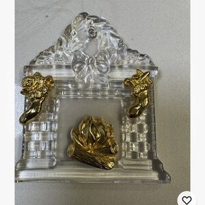 Gorham Fireplace with Stocking Glass and Gold Holiday Ornament